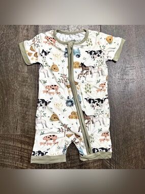 Baby Bamboo Bodysuit Shorty Zipper Sleeper Pjs Farm Print 3-6m